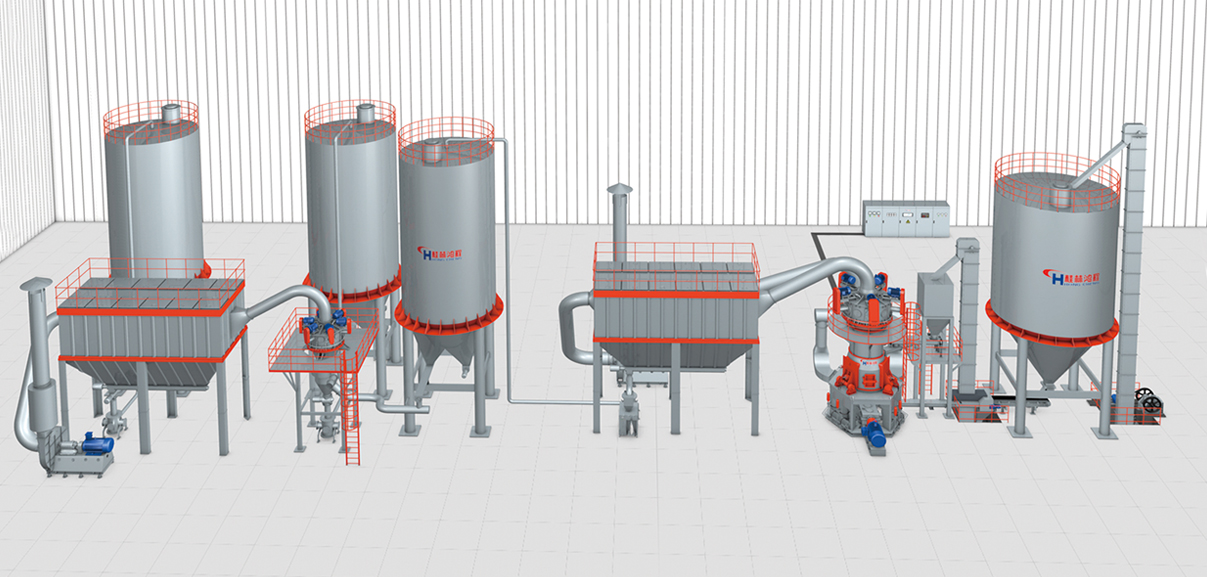 超微細(xì)炭黑磨粉機(jī)HLMX600超細(xì)立磨二次分級系統(tǒng)生產(chǎn)線配置圖
